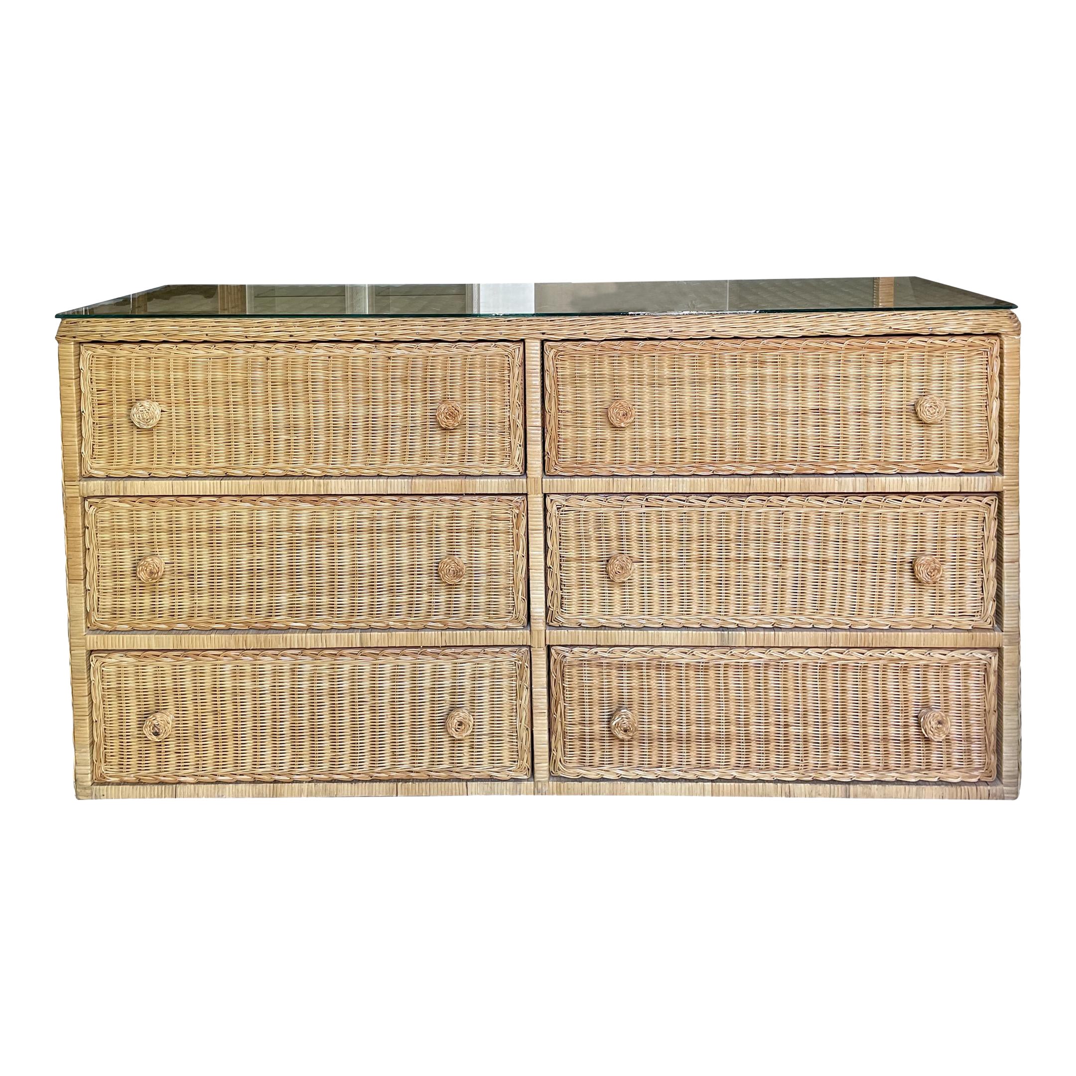 Boho Chic Wicker Six Drawer Dresser