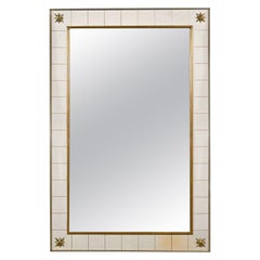 Hollywood Regency Large Scale White Leather Mirror Renzo Rutili Johnson Furn