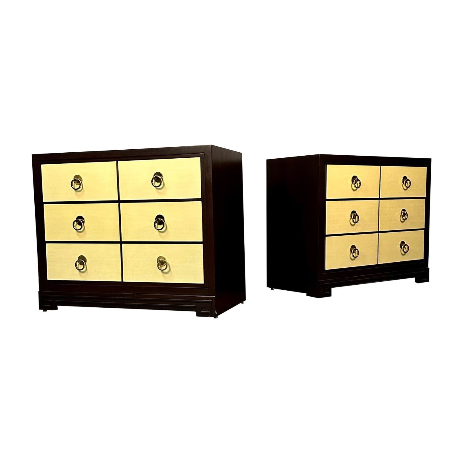 Pair of Mid-Century Modern John Stuart Parchment Nightstands / Dressers / Chests For Sale