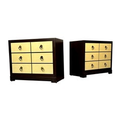 Vintage Pair of Mid-Century Modern John Stuart Parchment Nightstands / Dressers / Chests