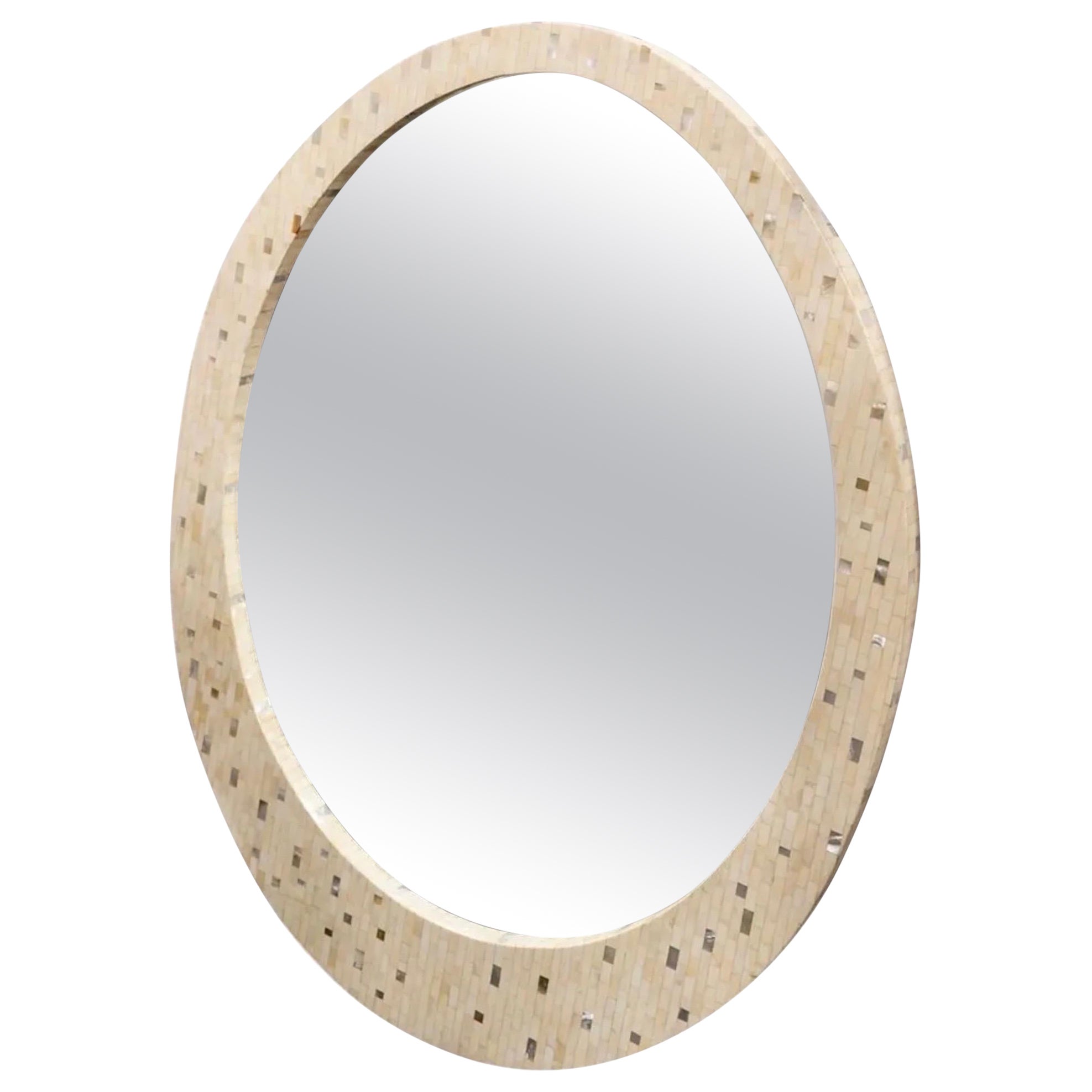 Ron Seff Egg Form Bone & Mother of Pearl Inlaid Mirror For Sale