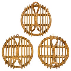 Set of 3 Coat Rack in Bamboo and Rattan Franco Albini Style, Italy, 1960s
