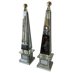 Pair of Huge Midcentury Mirrored Obelisks 