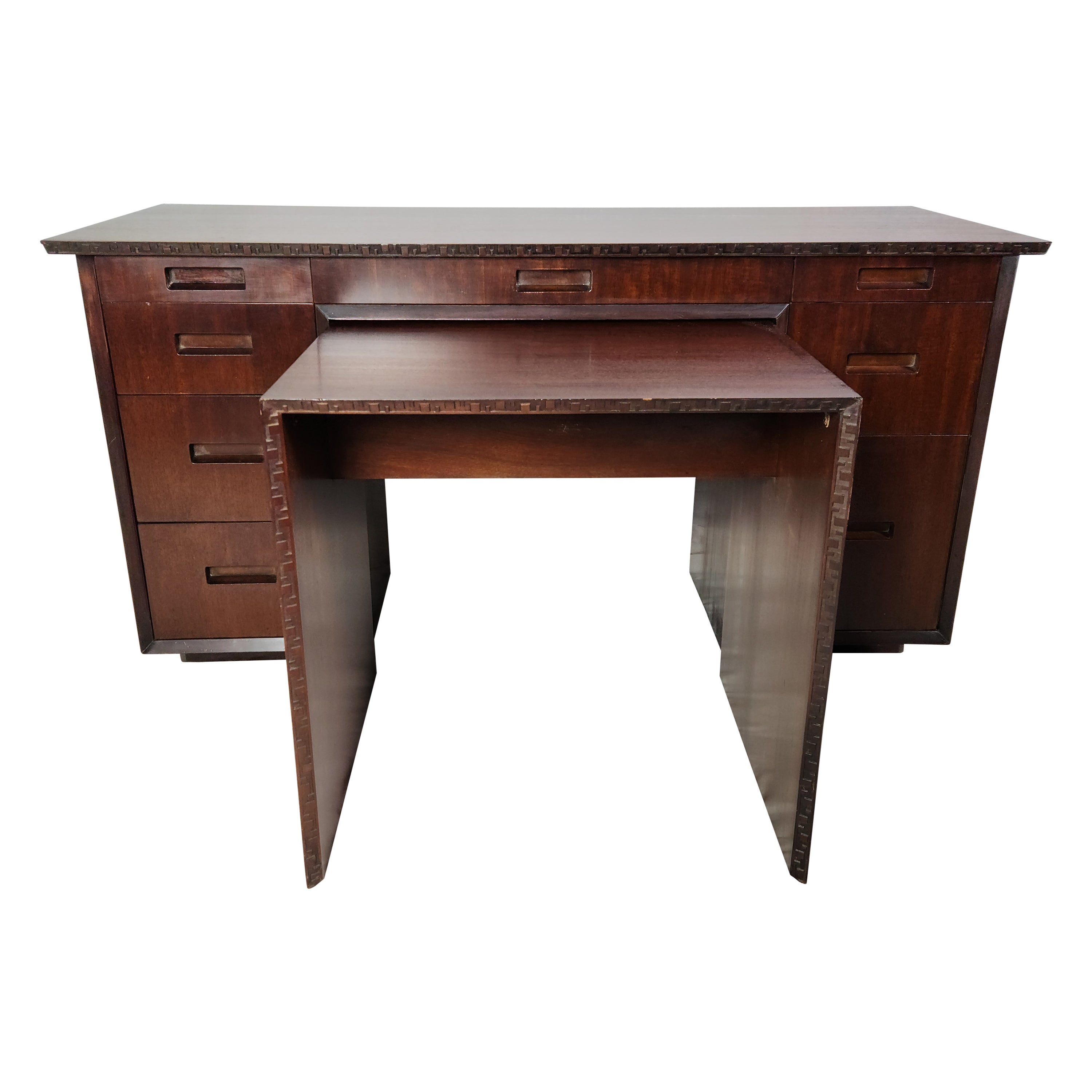 Frank Lloyd Wright Taliesin Mahogany Desk +Typing Table Heritage Henredon, 1955 For Sale