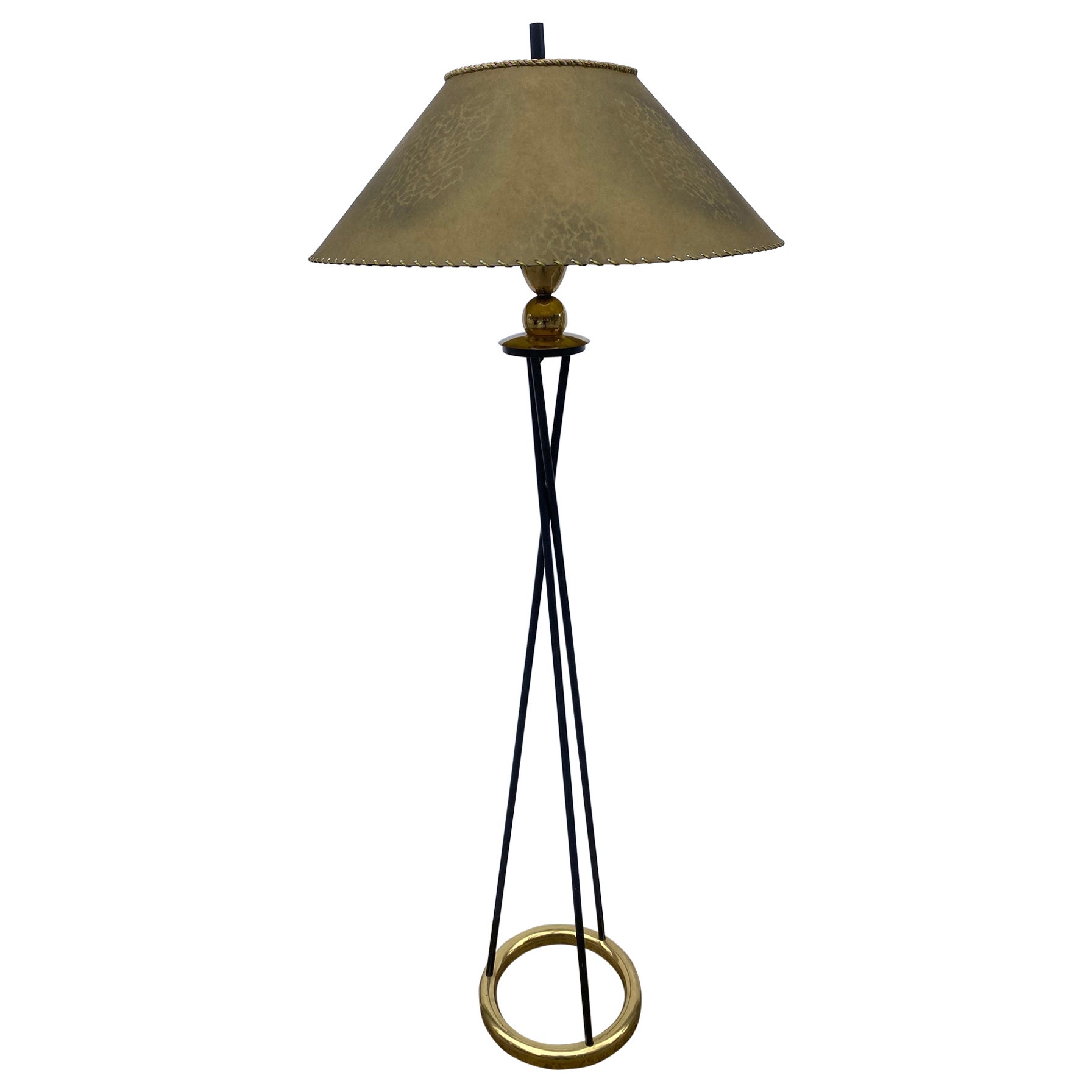 Gerald Thurston Style Tripod Floor Lamp with Brass Ring