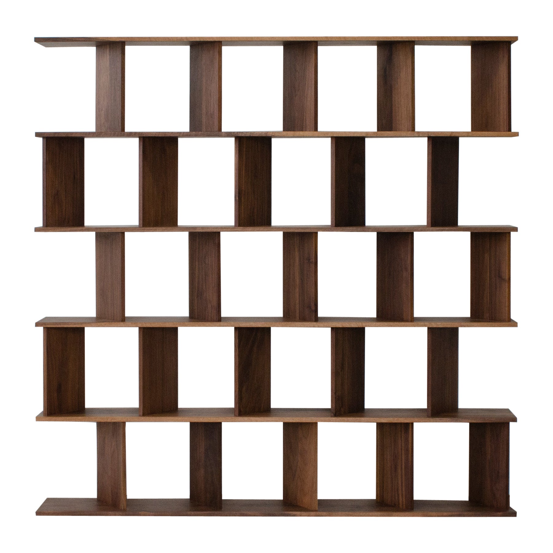 Contemporary Shelving Room Divider "30/30 L" in Walnut by Casey Lurie Studio
