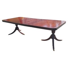 Regency Crossbanded Mahogany Satinwood Double Pedestal Extension Dining Table
