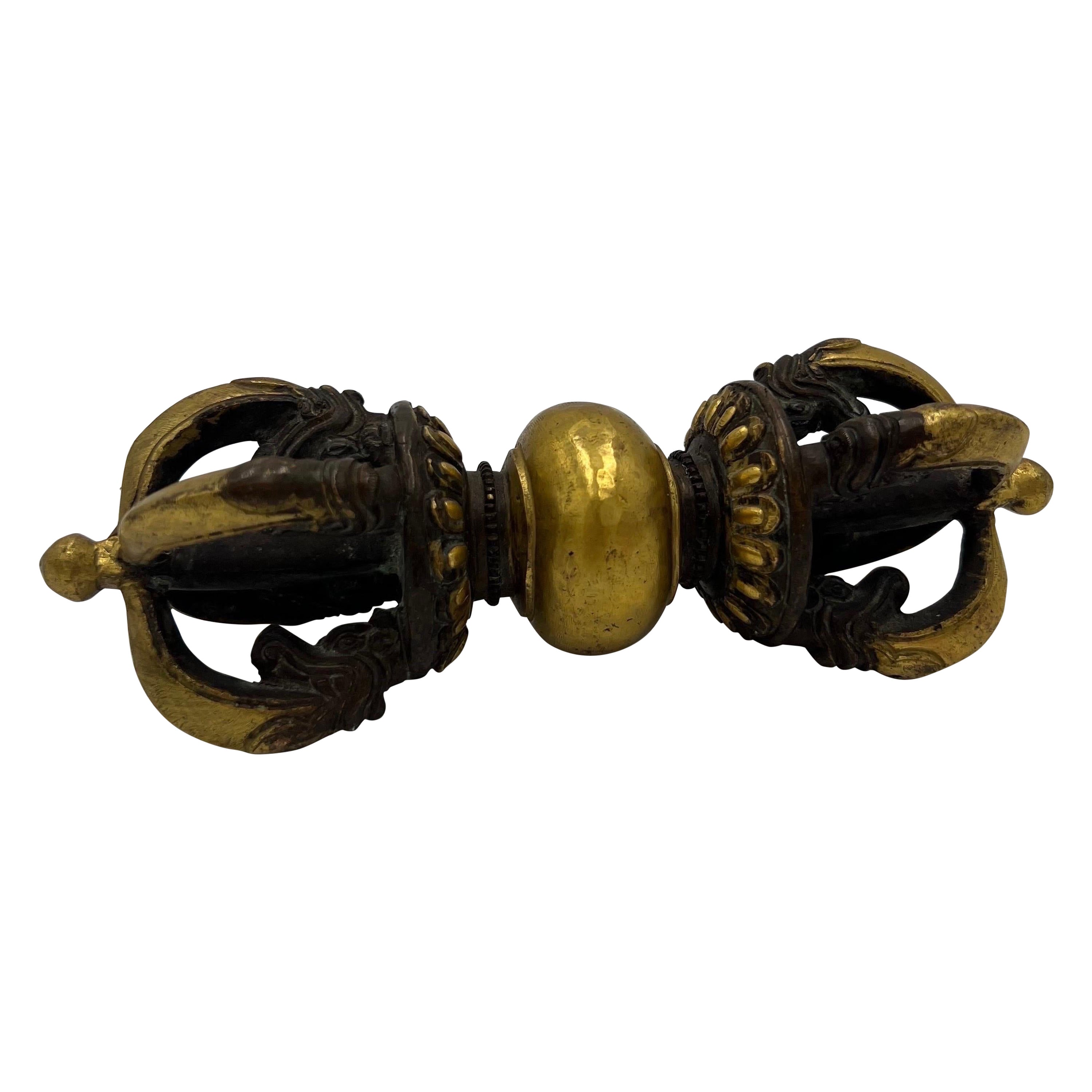 Tibetan Buddhist Gilded Cast Bronze Vajra