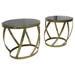 Retro Pair Rare Karl Springer Onyx Top and Brass End Tables