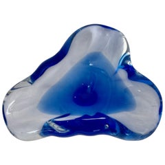 Blue and Clear Hand Blown Murano Dish