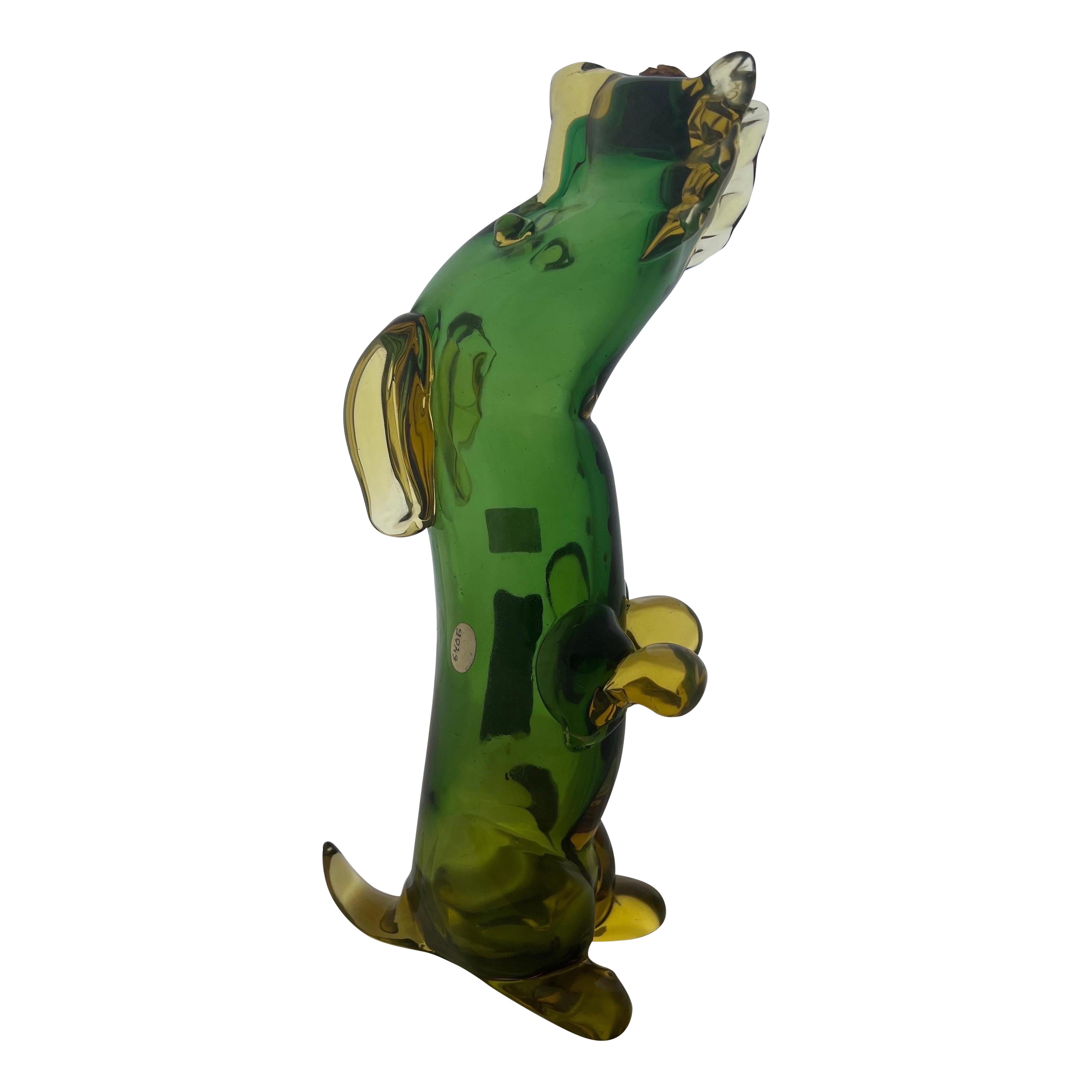 Hand Blown Italian Decanter Depicting A Dog For Sale