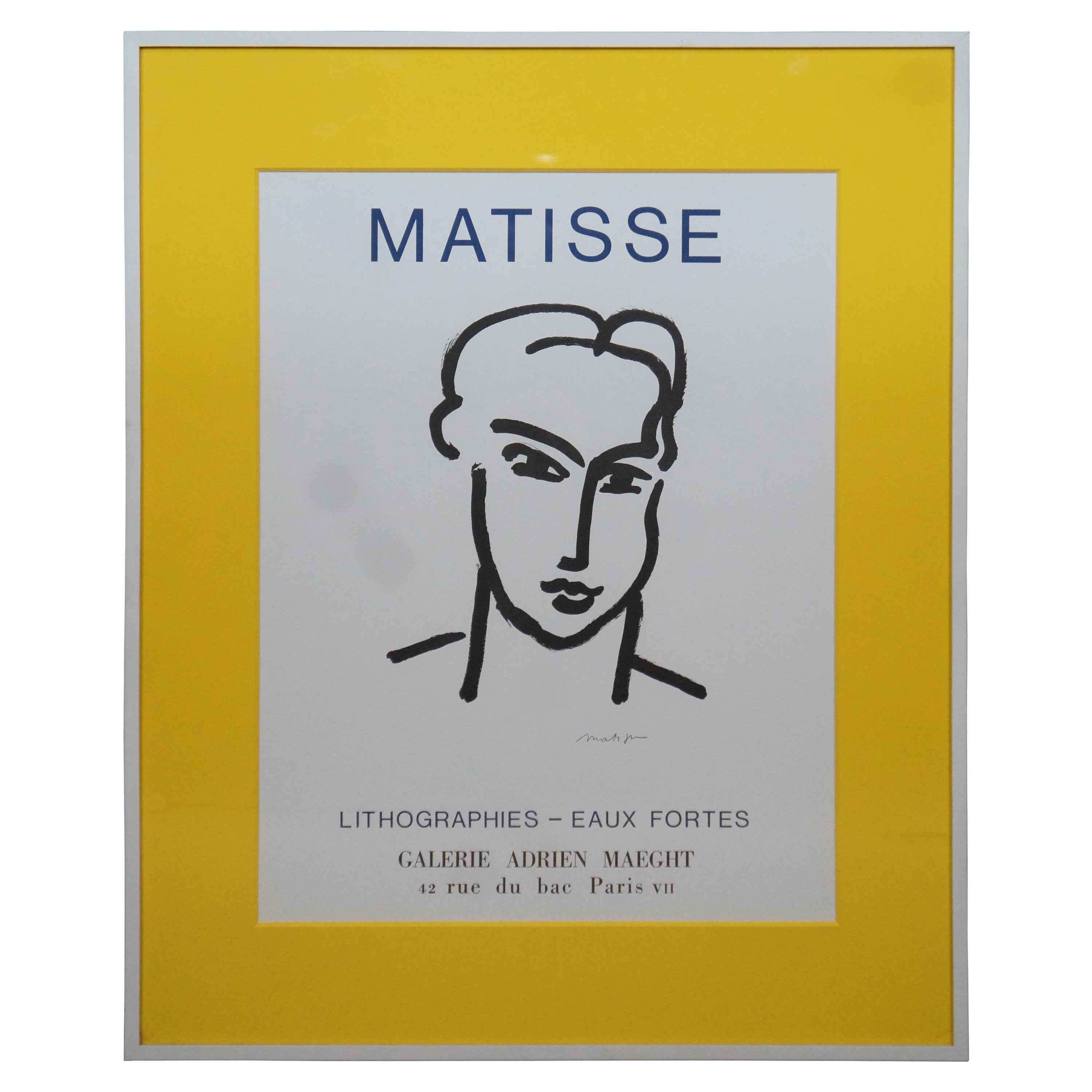 Affiche publicitaire d'origine de la Galerie Matisse des Lithographies de 1964, Paris, France 35"