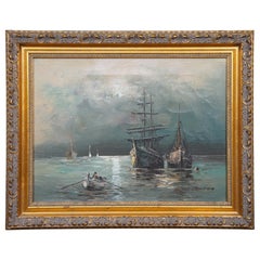 Vintage W. Venneramp Nautical Martime Seascape Saiboat Ship Oil Painting