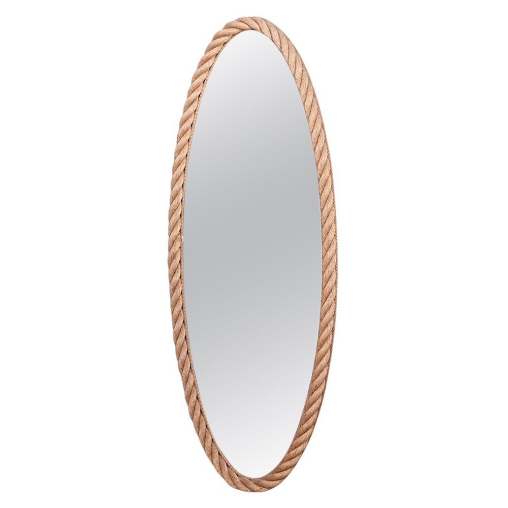 Audoux-Minet French Midcentury Rope XL Oval Mirror