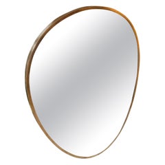 1950s Giò Ponti Style Mid-Century Modern Solid Brass Italian Oval Wall Mirror