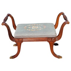 1930s Berg Furniture Regency Mahogany Floral Needlepoint Arm Settee Bench