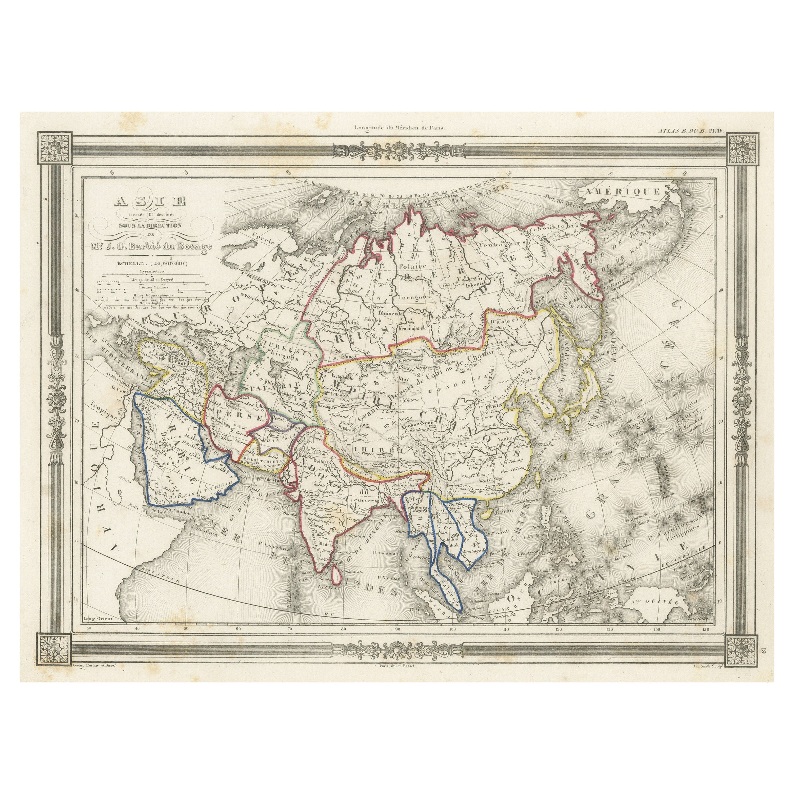 Antique Map of Asia, with Frame Style Border