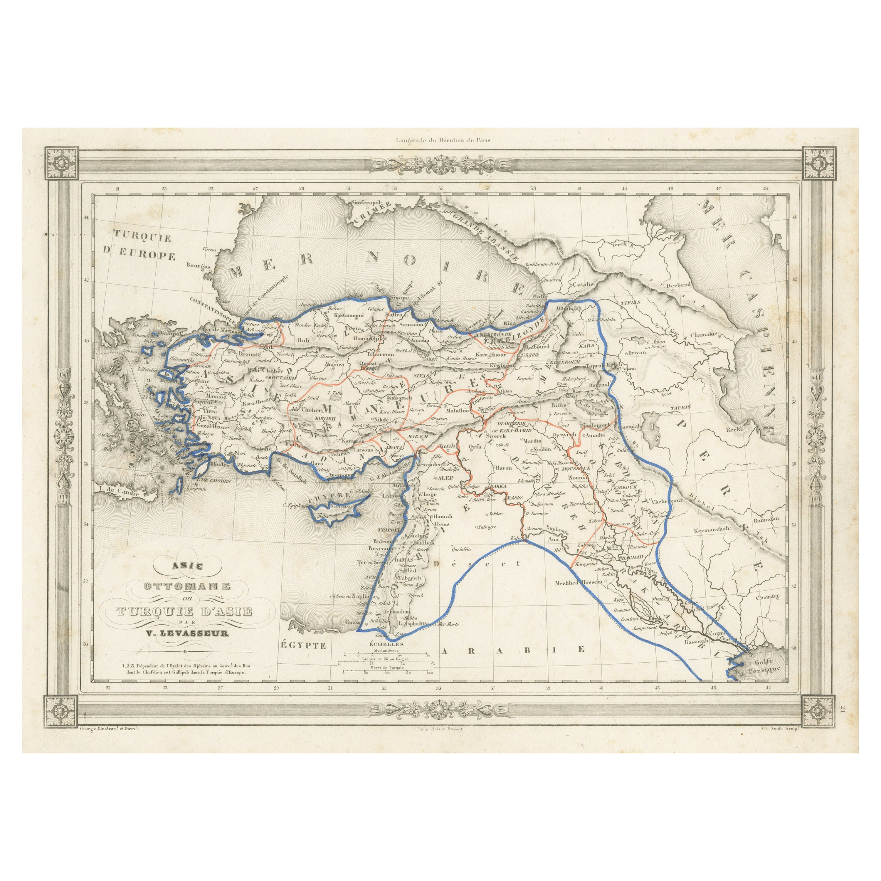 Antique Map of Turkey in Asia, with Frame Style Border