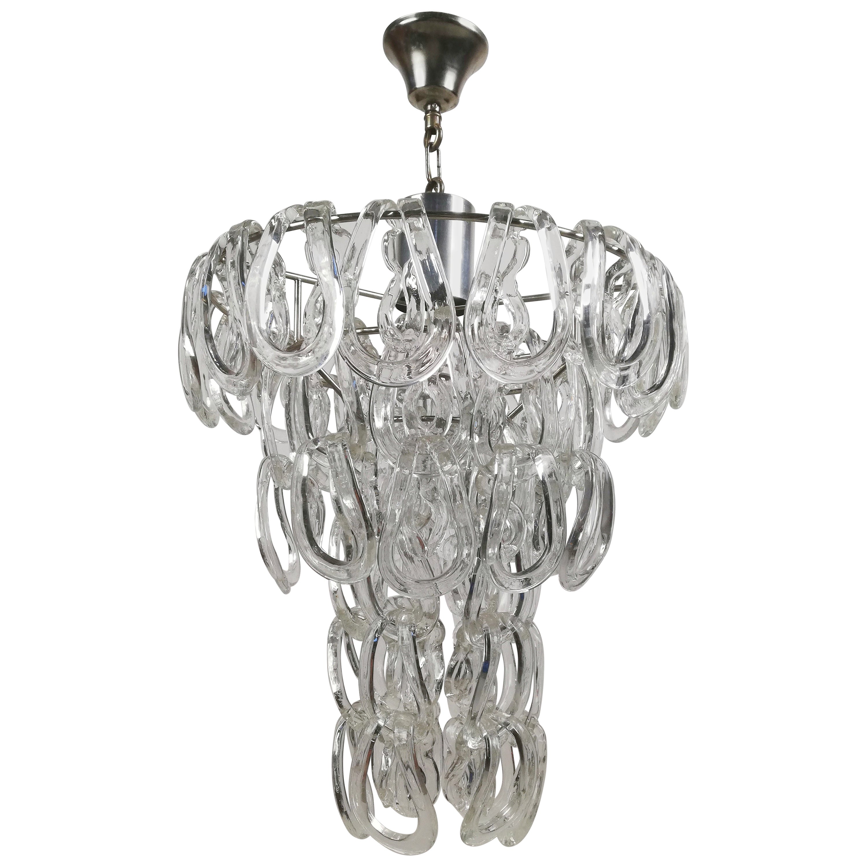 Giogali Crystal Ceiling Lamp Designed by Angelo Mangiarotti for Vistosi For Sale