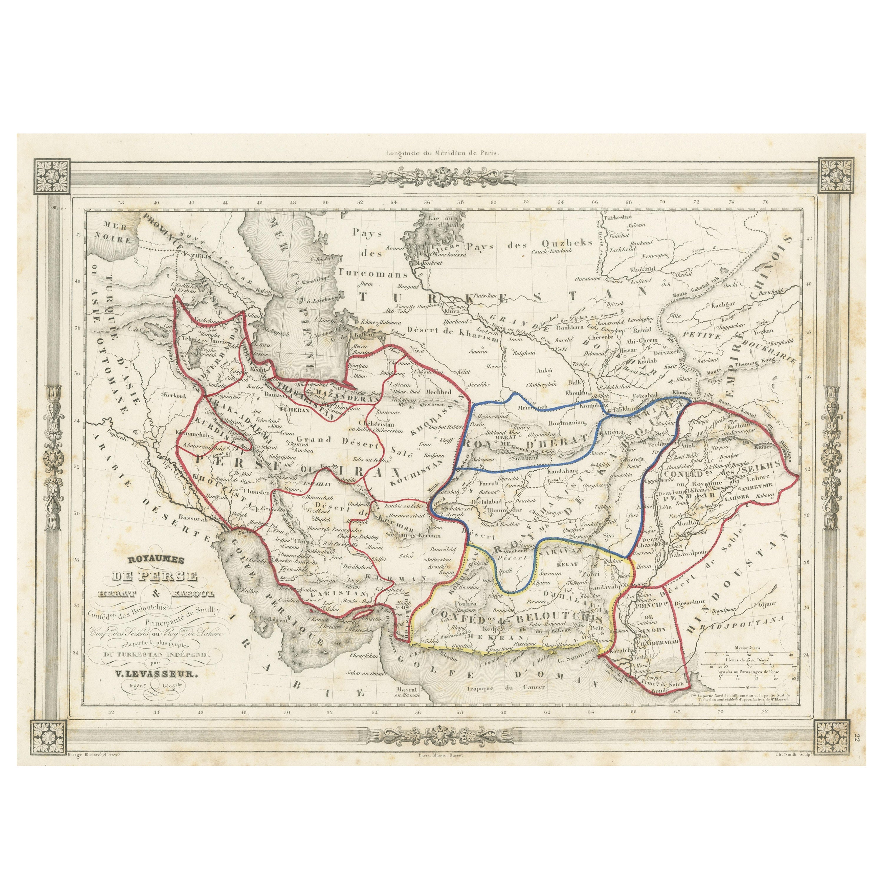 Persans dévoilés : carte ancienne d'Iran, d'Afghanistan et au-delà, 1852
