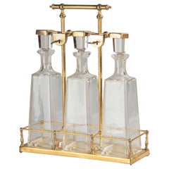 Late 19th Century Tantalus Liquor / Brandy Stand with Crystal Decanters