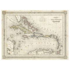 Antique Map of the West Indies, with Frame Style Border