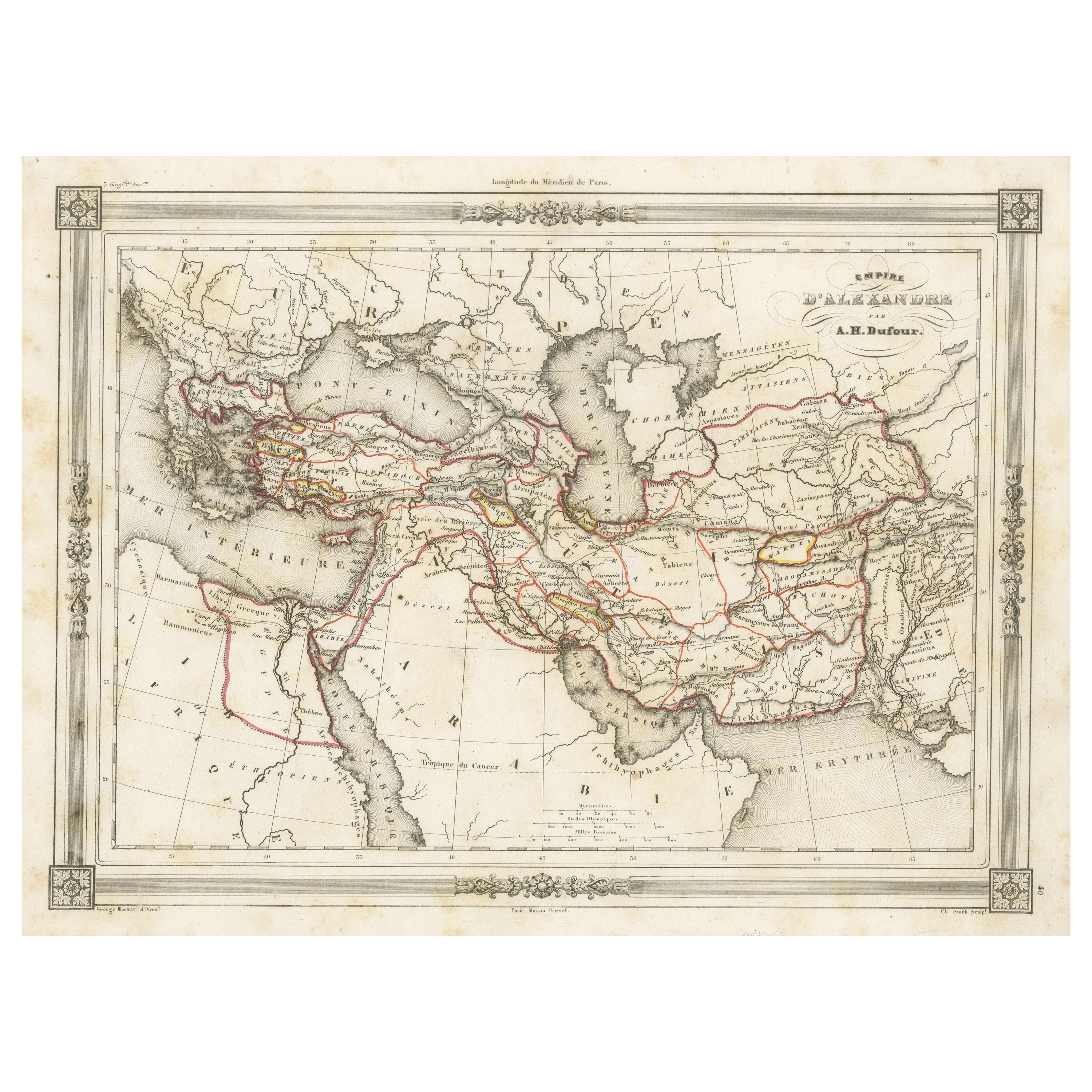 Antique Map of the Empire of Alexander the Great, with Frame Style Border