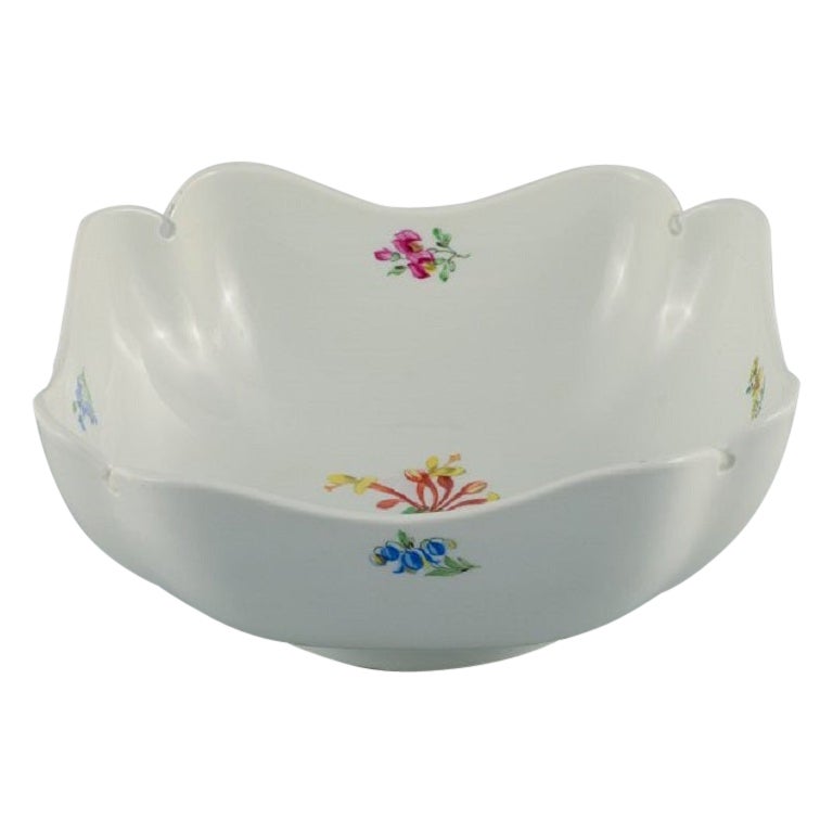 Meissen, Square Bowl Hand Painted with Flowers, Late 19th Century For Sale