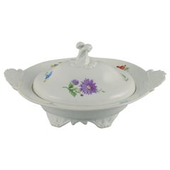 Meissen, Large Round Tureen with Lid, Hand Painted with Flowers