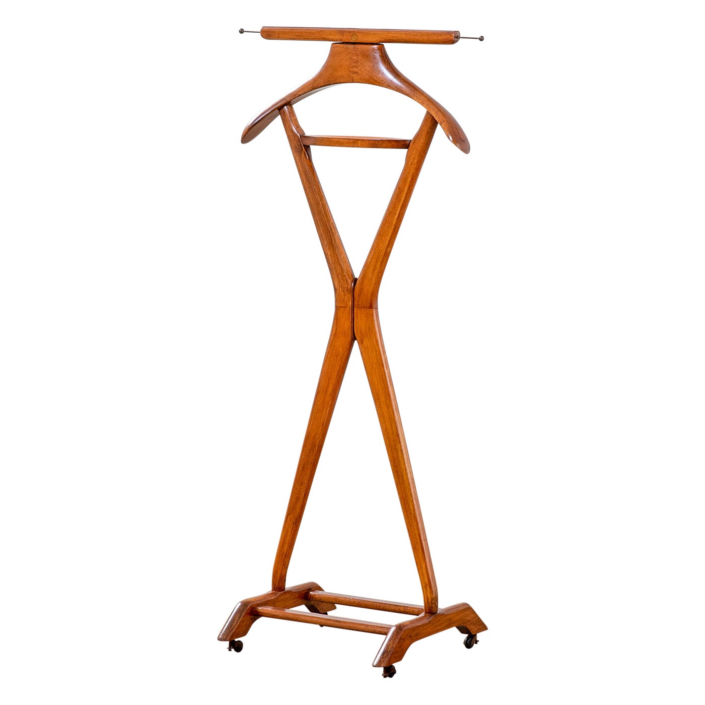 20th Century Ico Parisi Single Coat Rack in Wood with Metal Casters, Light 1950s For Sale