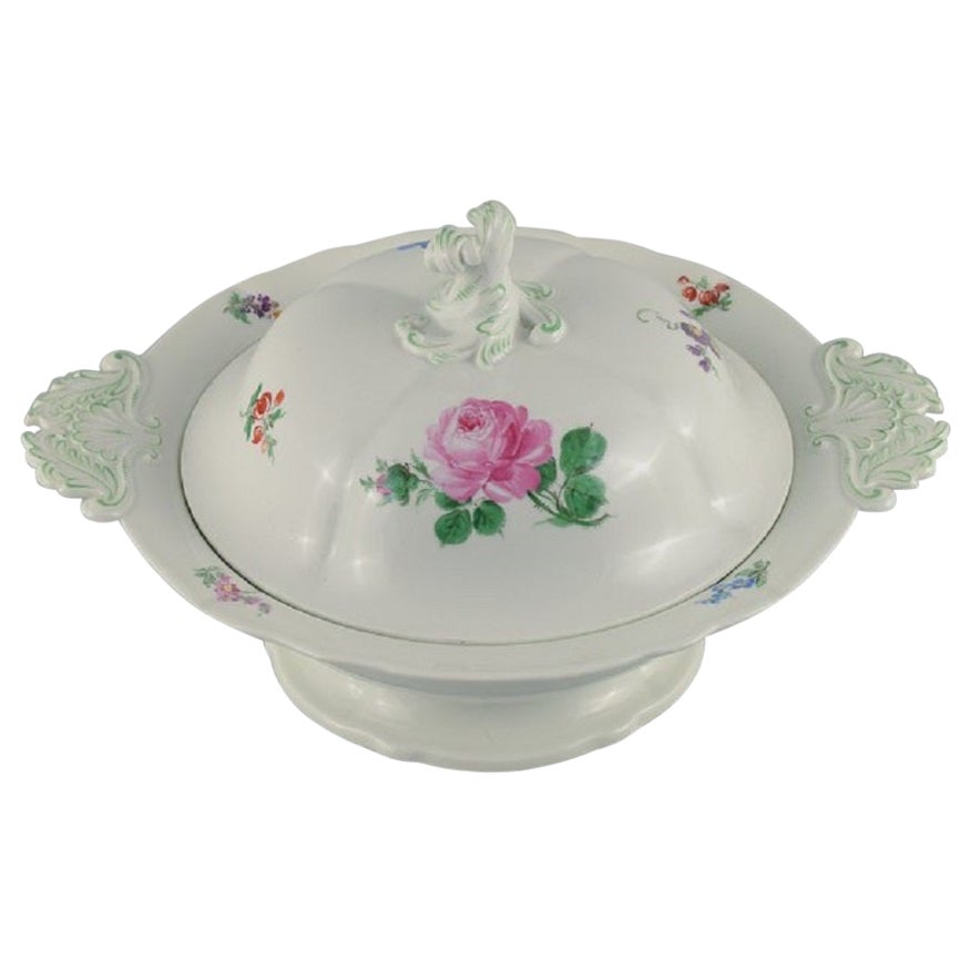 Meissen, Large Round Tureen with Lid, Hand Painted with Flowers, Late 19th C.