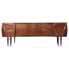 Sculptural Form Italian Credenza with Geometrical Doors and Brass Details