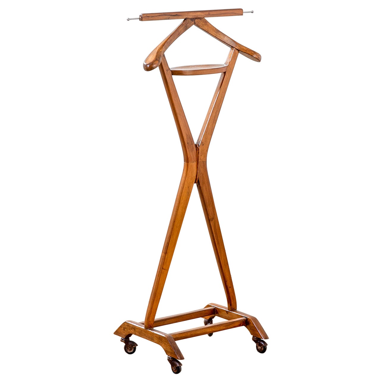 20th Century Ico Parisi Single Coat Rack in Wood with Metal Casters, Brown 1950s