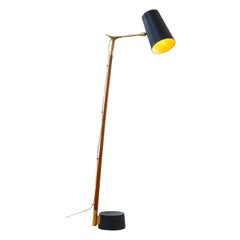 20th Century Hans-Agne Jakobsson Attr Floor Lamp in Wood Brass and Aluminum 50s