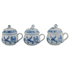 Antique Meissen, Three Blue Onion Cream Cups, circa 1900