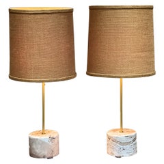Modern Pair of New Limited-Edition Vintage Travertine Stone Table Lamps