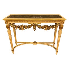 Antique Louis XVI Style Marble Topped Gilt-Wood Console Table, circa 1890s