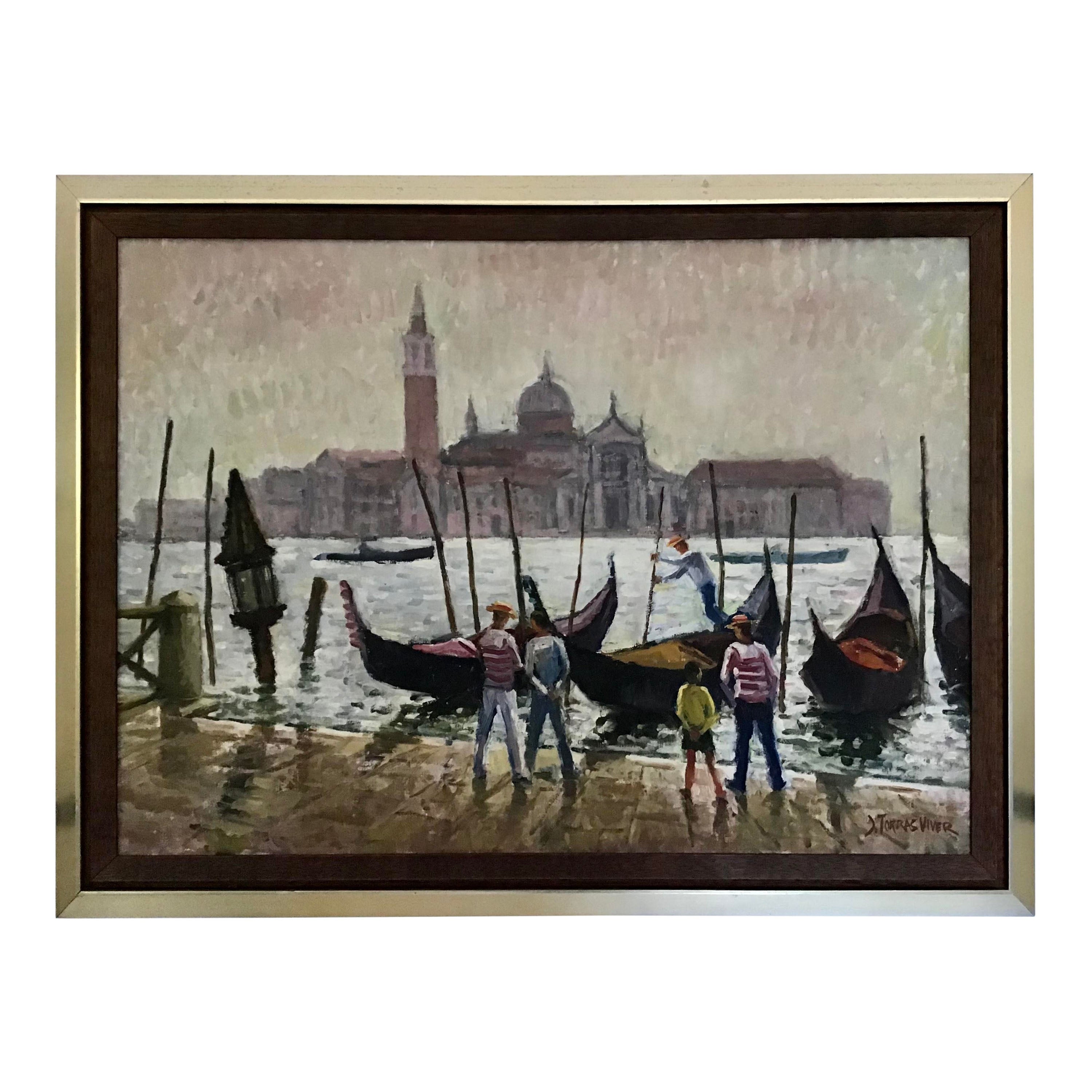 Vintage 1950s Venice Oil Painting