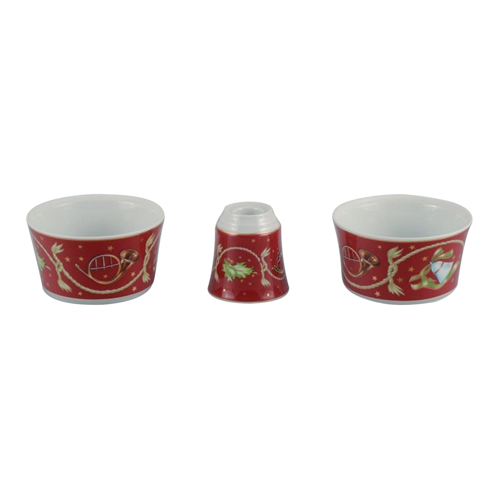 Rosenthal, Two Small Bowls and a Low Candlestick with Christmas Motifs For Sale