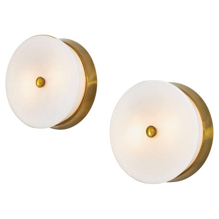Applique Murale En Laiton Brut Avec Abat-jour Blanc - Style Milieu Du Siècle Moderne - Neuf, Pour Intérieur/extérieur