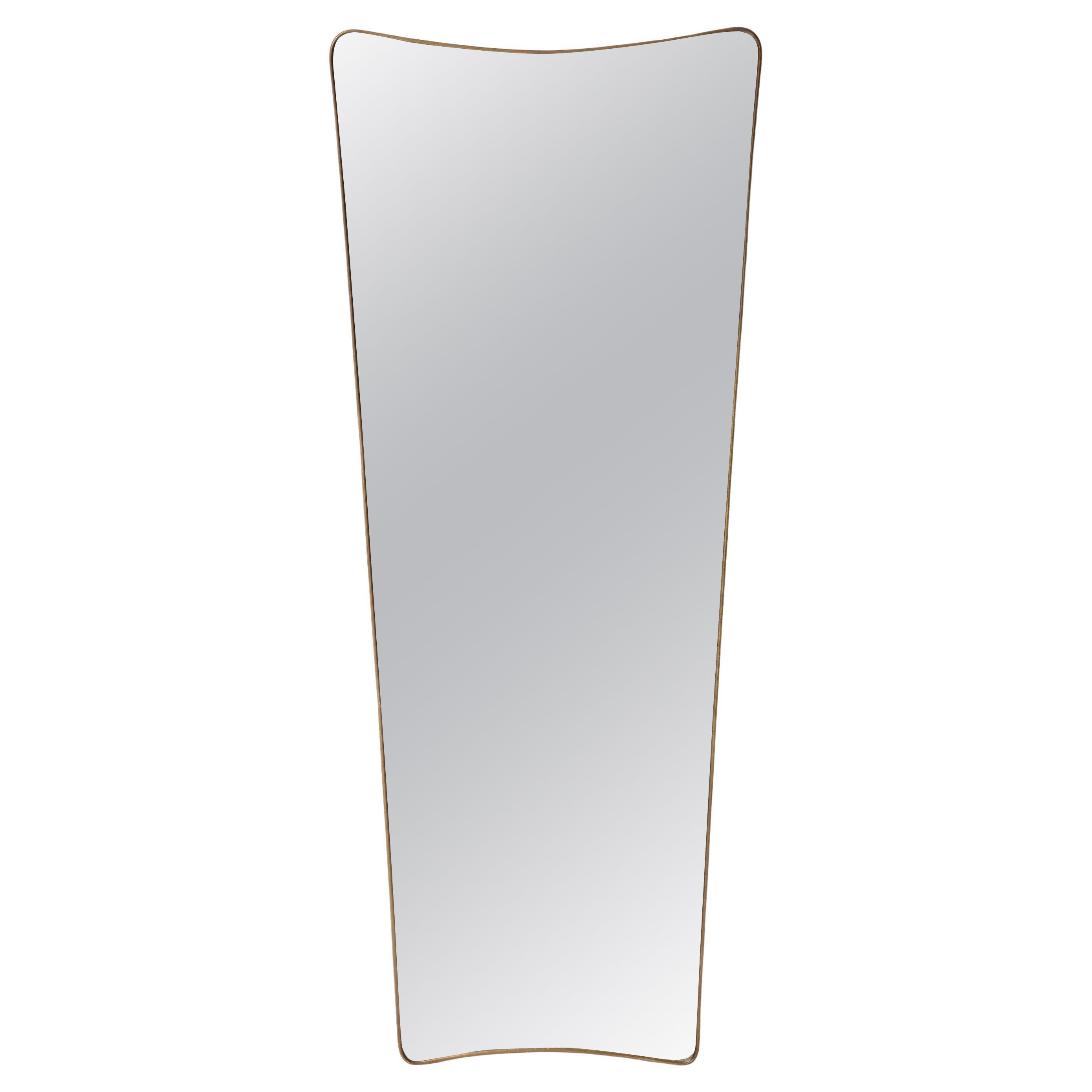 1950s Italian Modernist Grand Scale Shaped Brass Wall Mirror For Sale