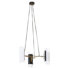 20th Century Stilux Chandelier with 3 Diffusers in Brass, Metal and Glass, 1950s
