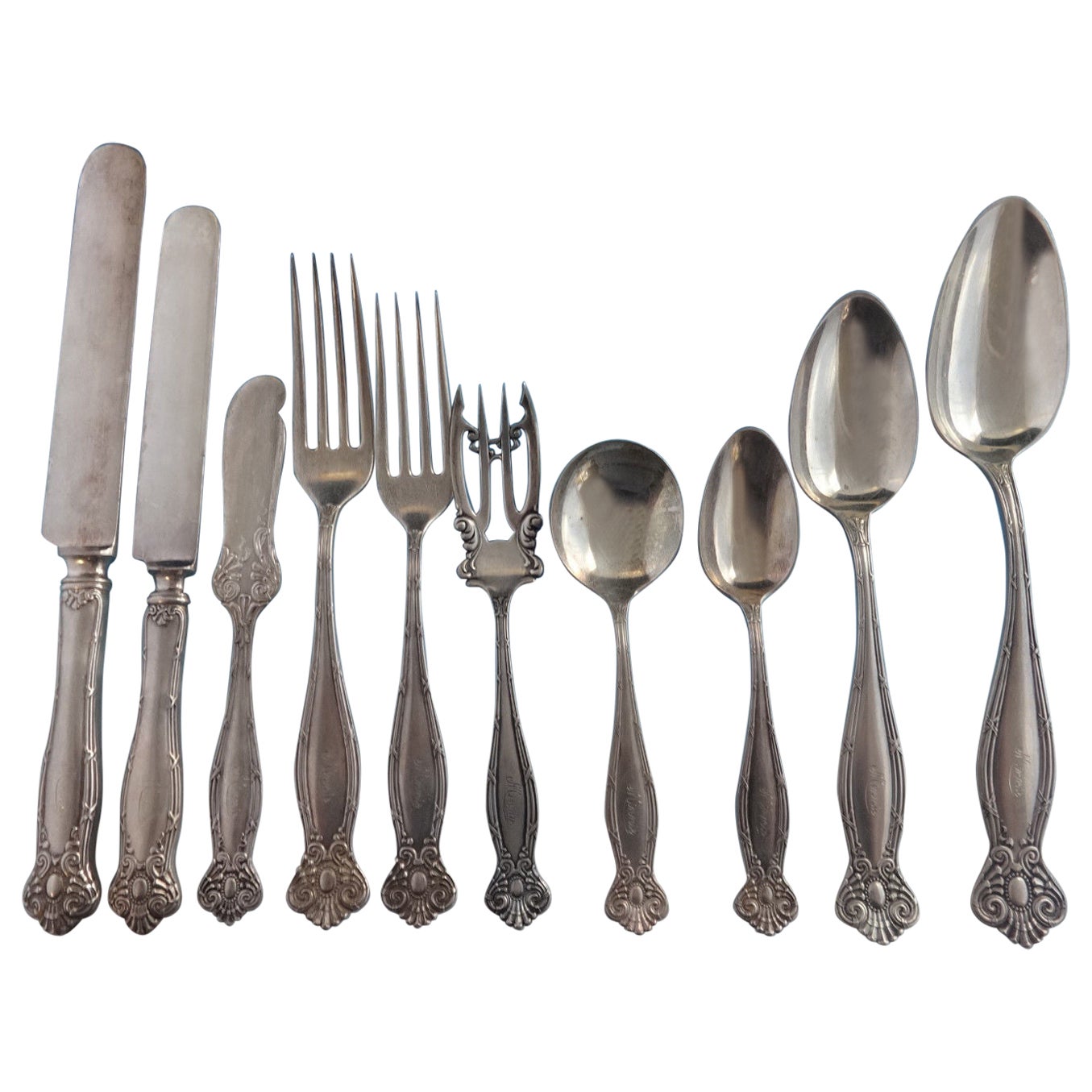 Elegant Sterling Flatware Set for 6 by Ercuis of Paris in Empire