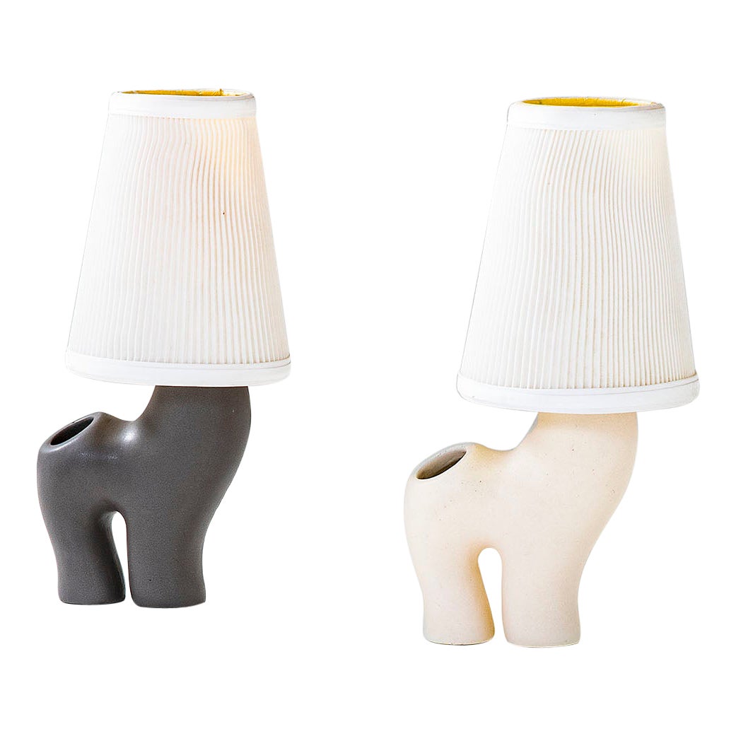 20th Century Marcel Giraud Vallauris Pair of Table Lamps in Ceramic, Fabric, 60s For Sale