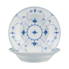 Royal Copenhagen, Blue Fluted Plain, a Set of Two Deep Plates in Porcelain