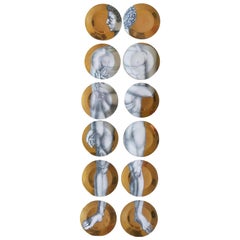 Vintage Piero Fornasetti Gold Adam Porcelain Plates, Set of Twelve