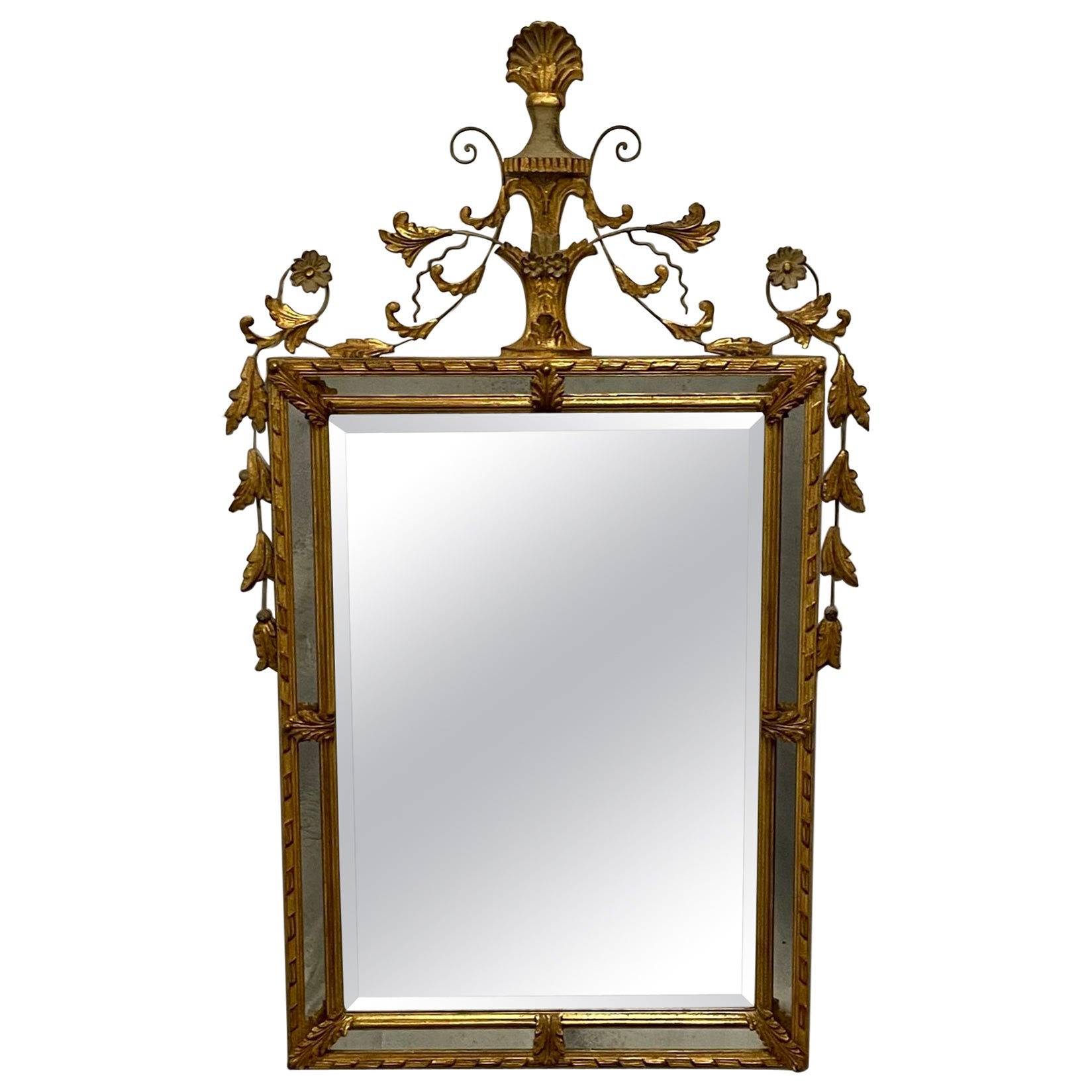 Adams Style Wall / Console / Pier Mirror, Giltwood, Floral Motif For Sale
