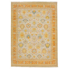 Allover Modern Persian Tabriz Style Wool Rug Handmade in Beige by Apadana