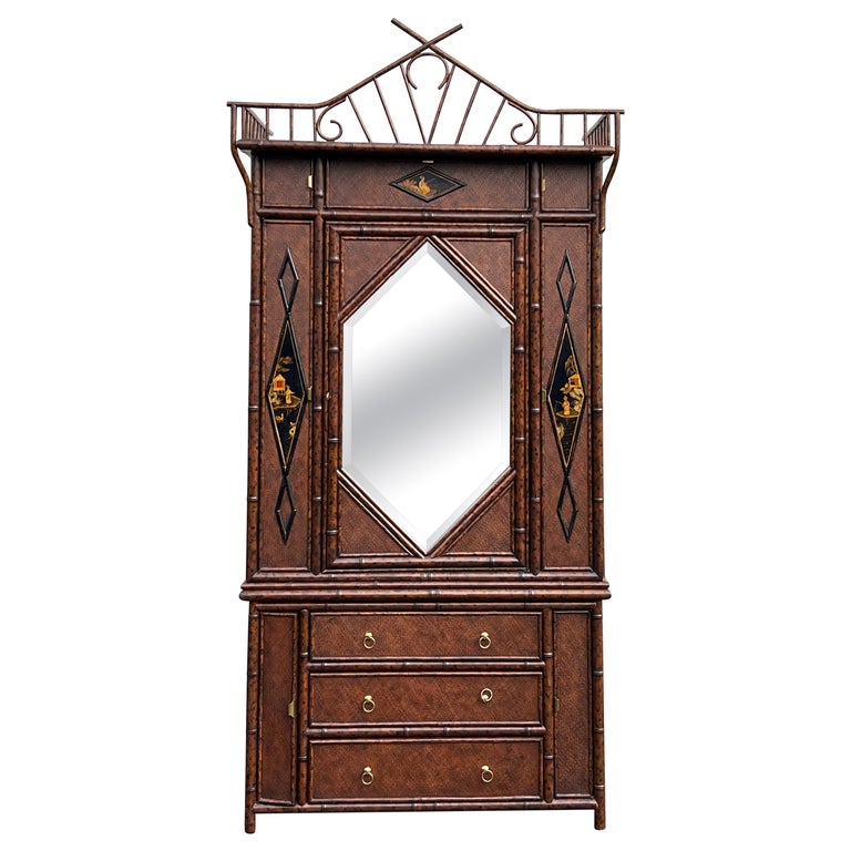 Armoire/meuble de rangement de style anglais MaitlandSmith en bambou brûlé des années 1980 En