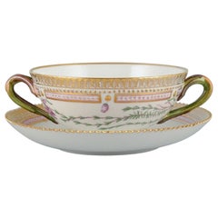 Retro Royal Copenhagen Flora Danica Bouillon Cup with Saucer in Hand Painted Porcelain